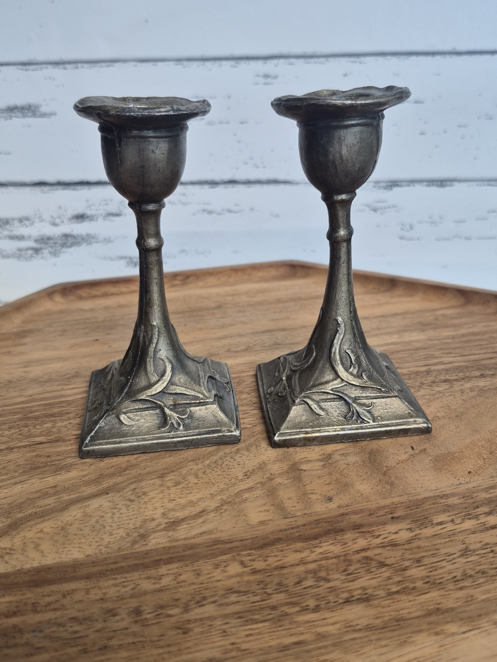 VTG Art Nouveau Bronze Candlestick Holders Pair - Grape Leaf Vine Taper Set